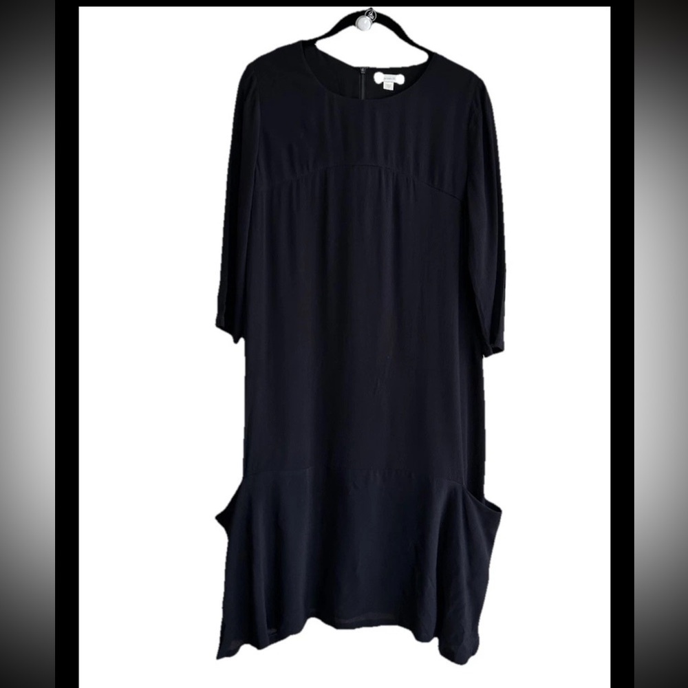 Garnet Hill Dress Size Small Black Side Pockets Long Sleeves